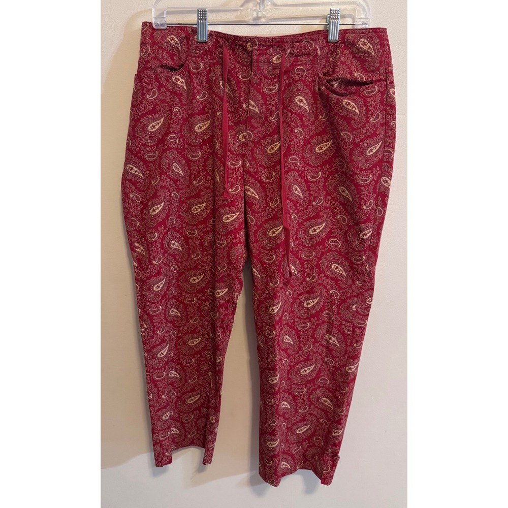 Ralph Lauren Red Paisley Cropped Cotton Drawstring Pants Boho Chic Size 12